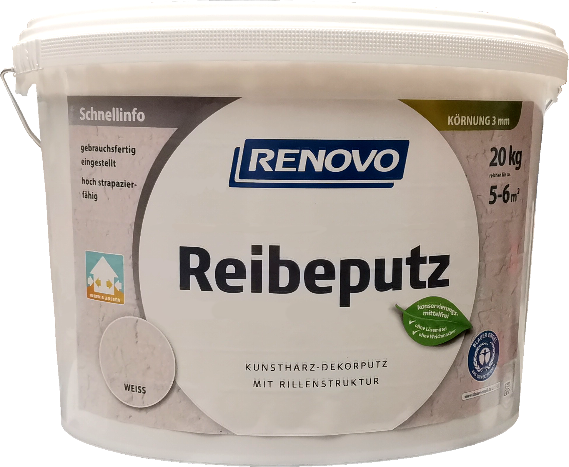 20kg Renovo Reibeputz 3mm Weiß für innen & außen