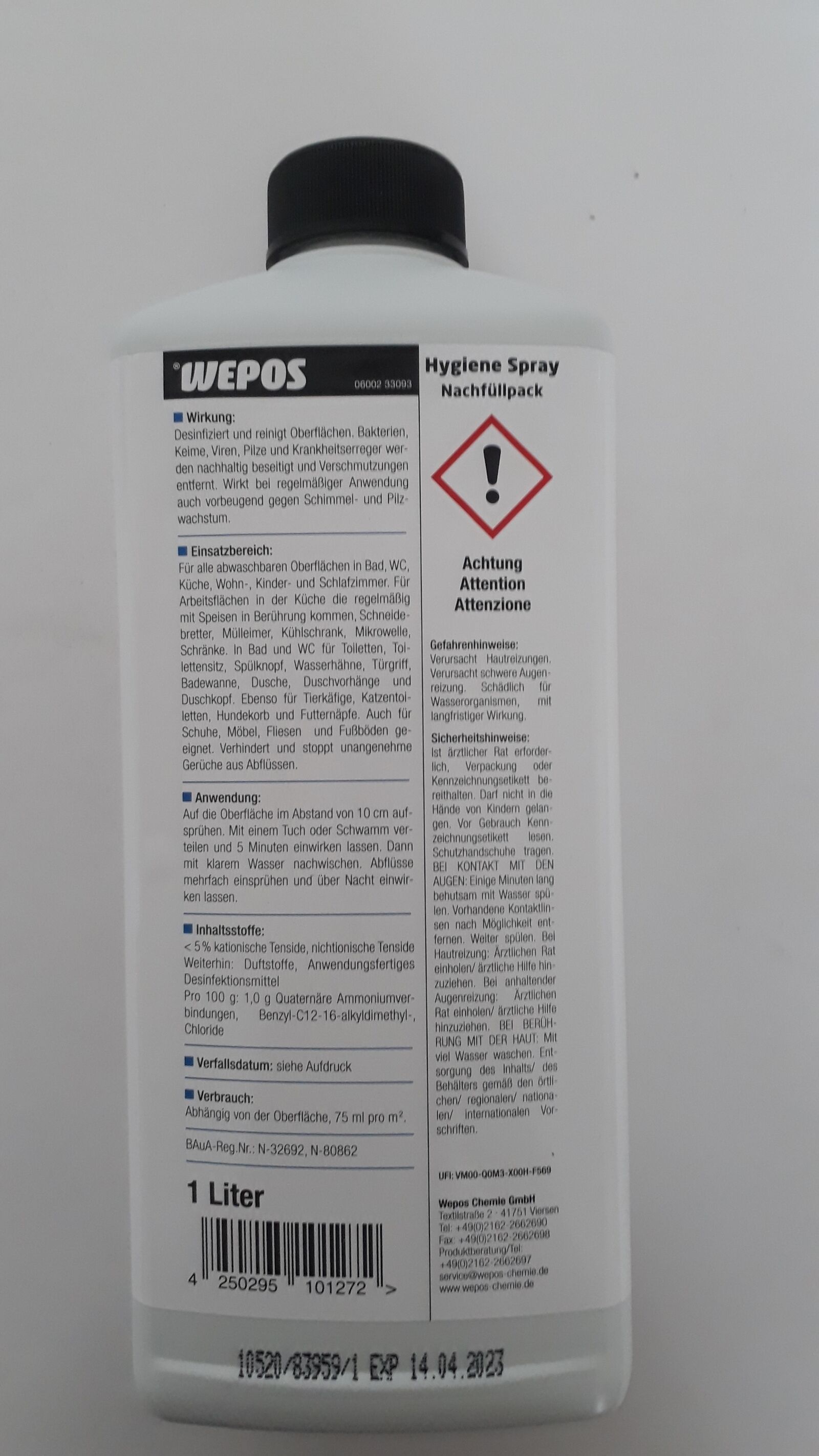 Hygiene Flächen-Reiniger-PROFI Nachfüllflasche 1l