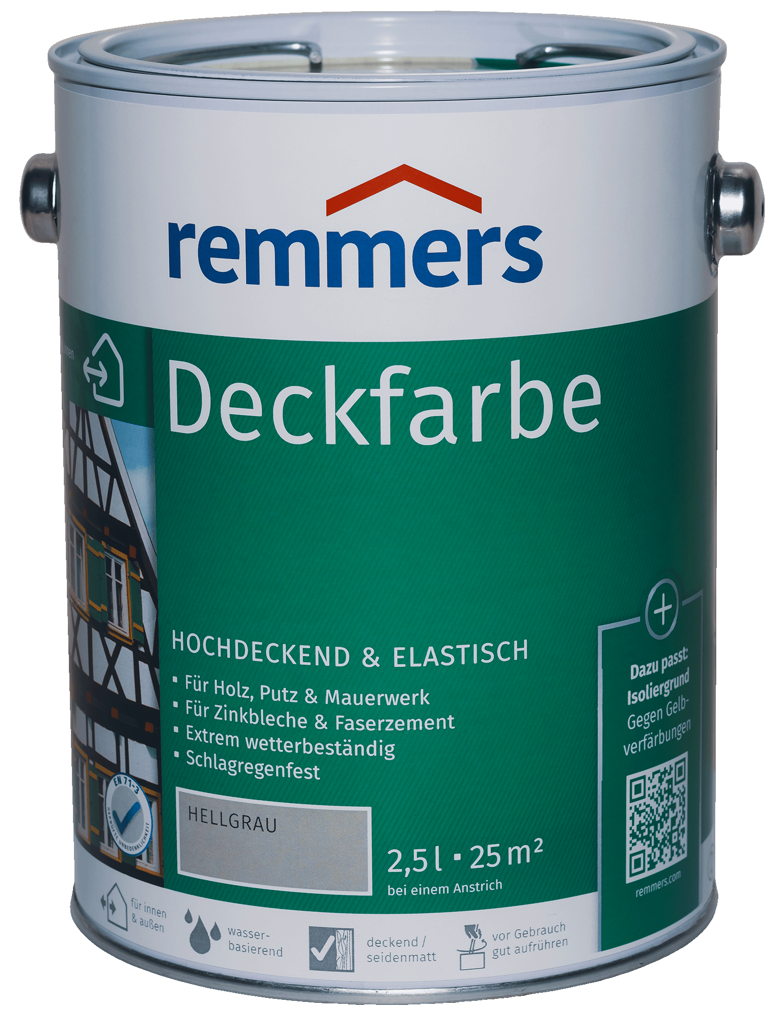 2,5L Remmers Deckfarbe Hellgrau Wetterschutz