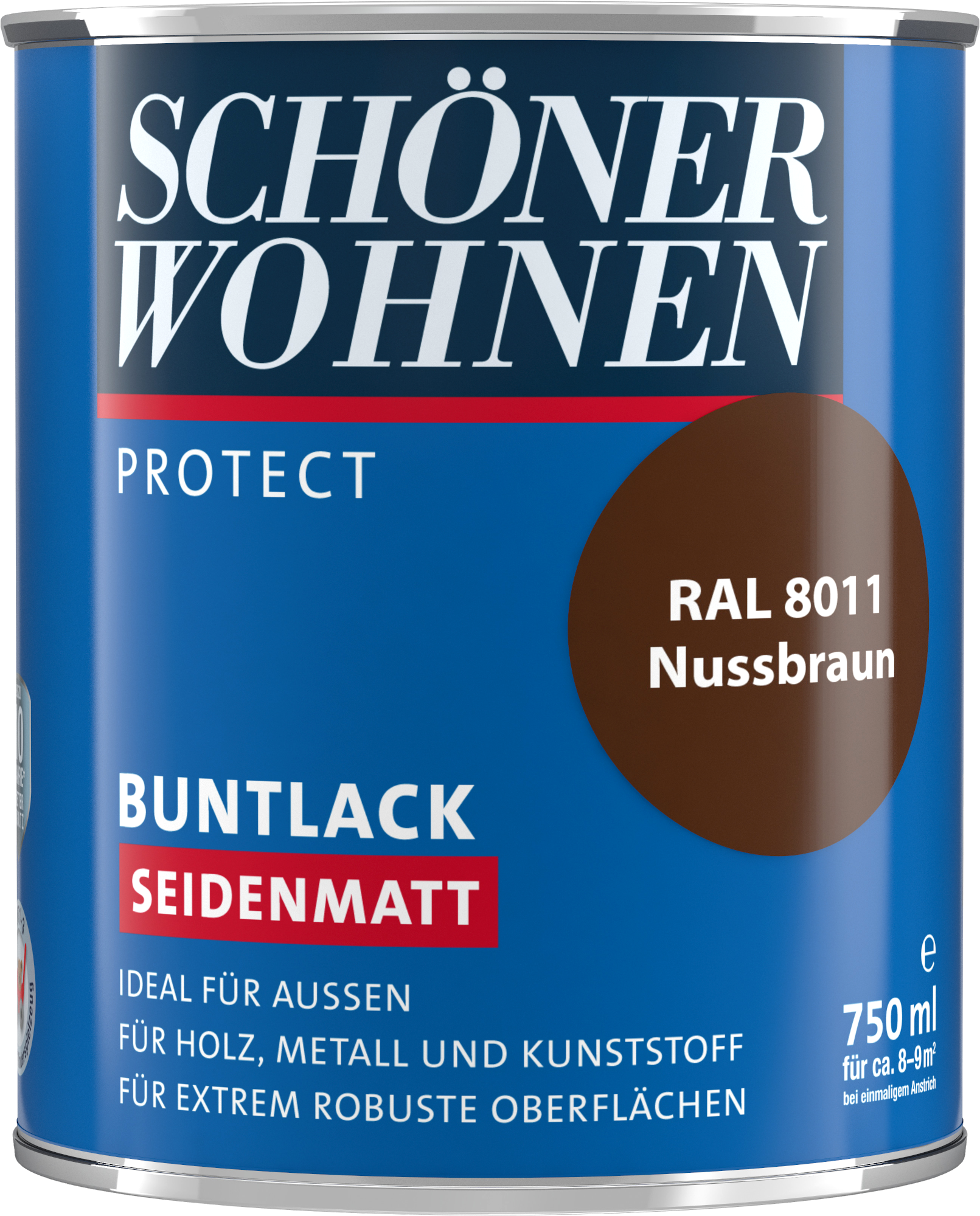 750ml Schöner Wohnen Protect Buntlack seidenmatt RAL 8011 Nussbraun