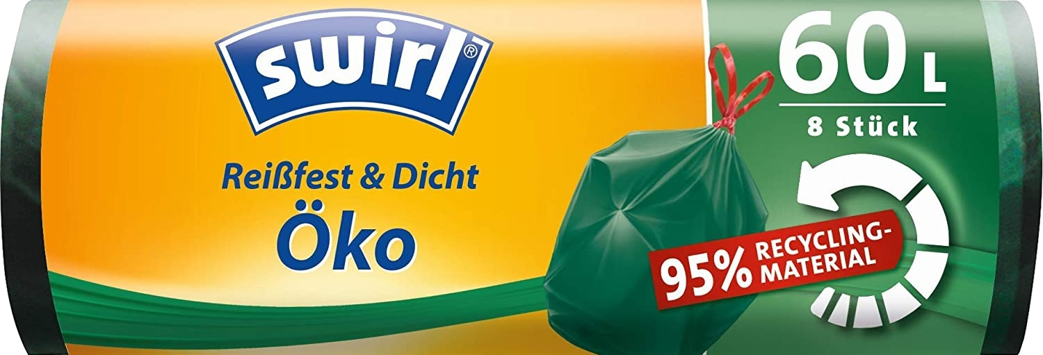 Swirl 60 Liter Öko-Müllbeutel mit Zugband R+D, (8/Rolle)