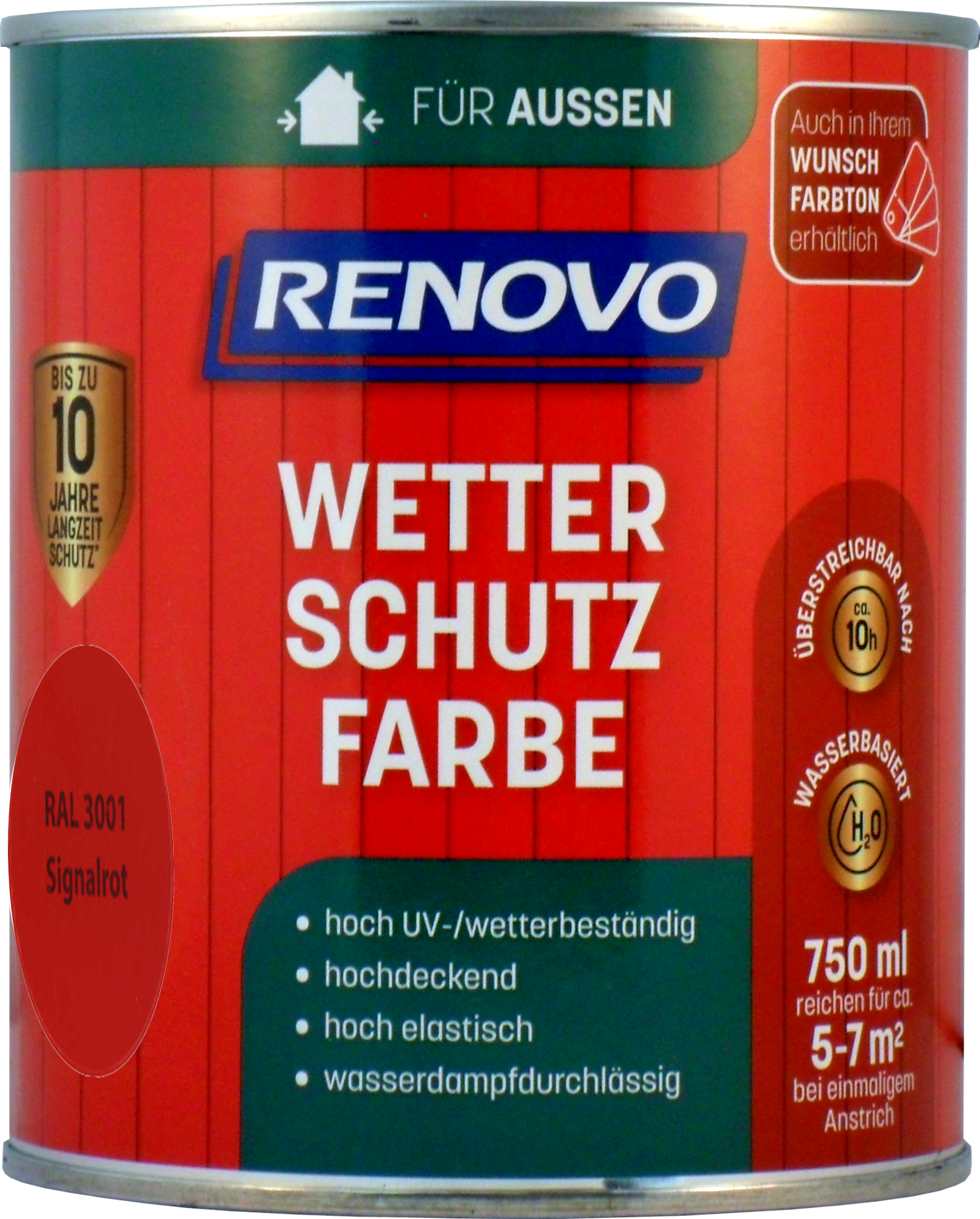 750ml Renovo Wetterschutzfarbe Nr.3001 signalrot