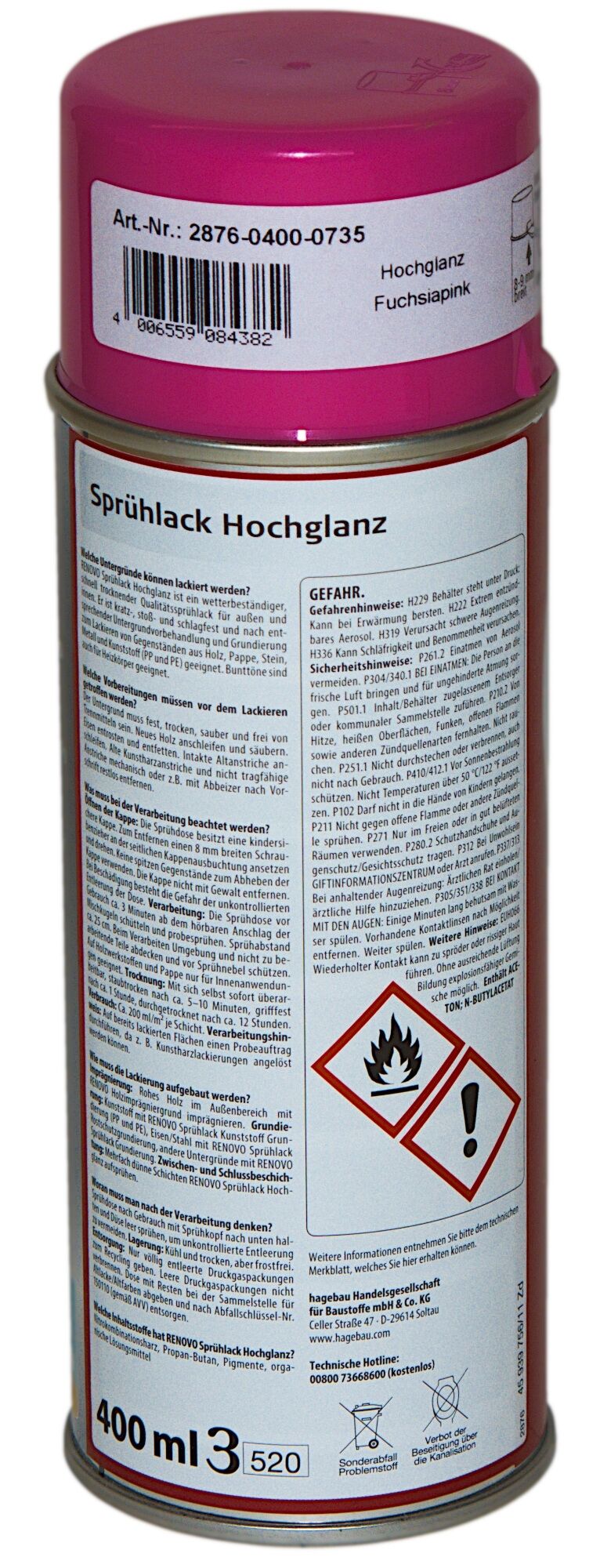 400ml Renovo Sprühl. hochglänzend Fuchsiapink