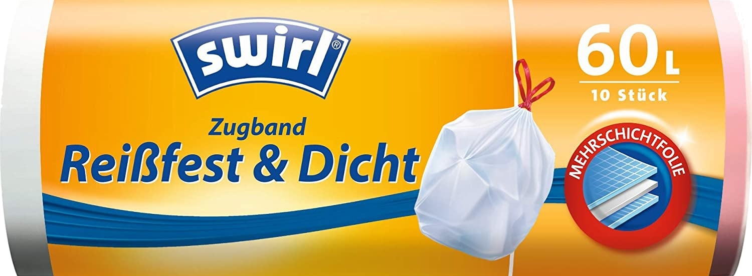 Swirl 60 Liter Müllbeutel mit Zugband R+D, (10/Rolle)