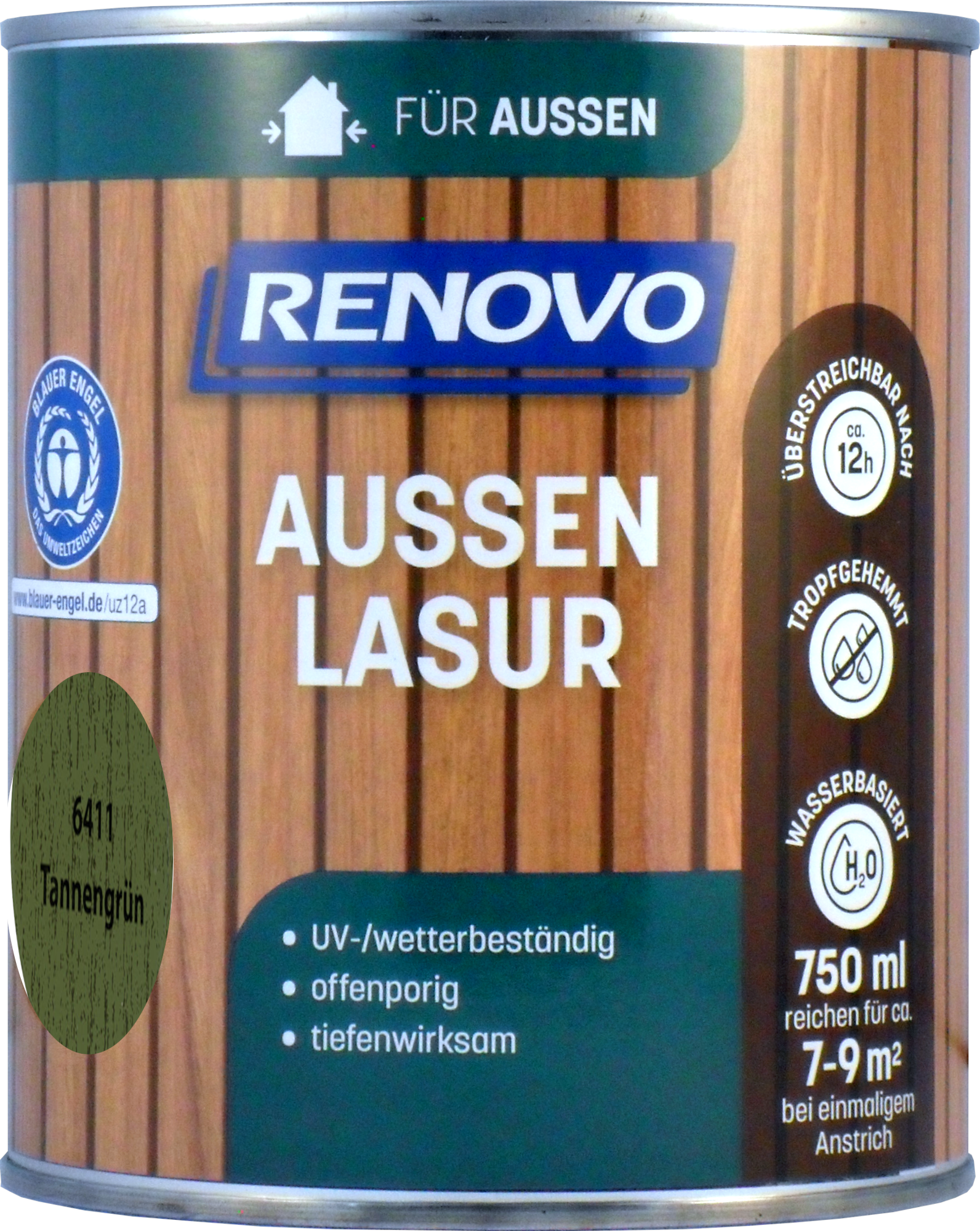 750ml Renovo Wetterlasur Nr.6411 tannengrün