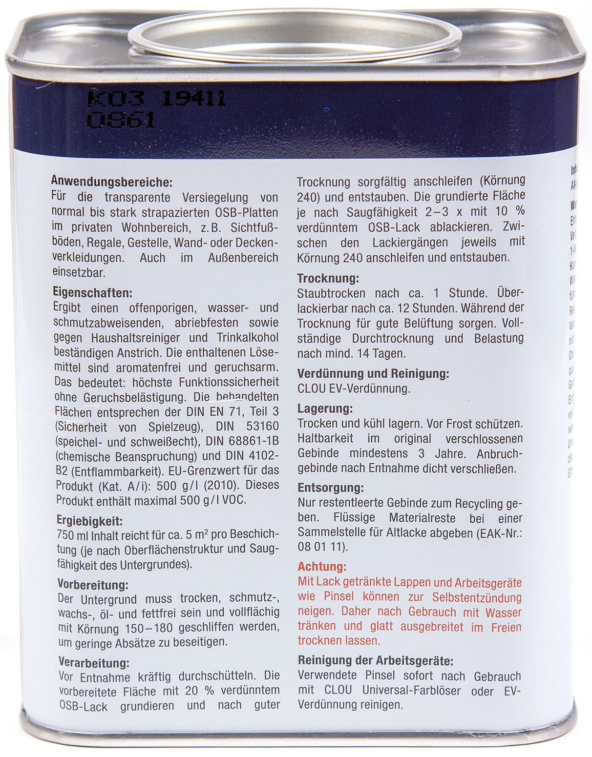750ml Clou OSB-Lack farblos seidenglänzend