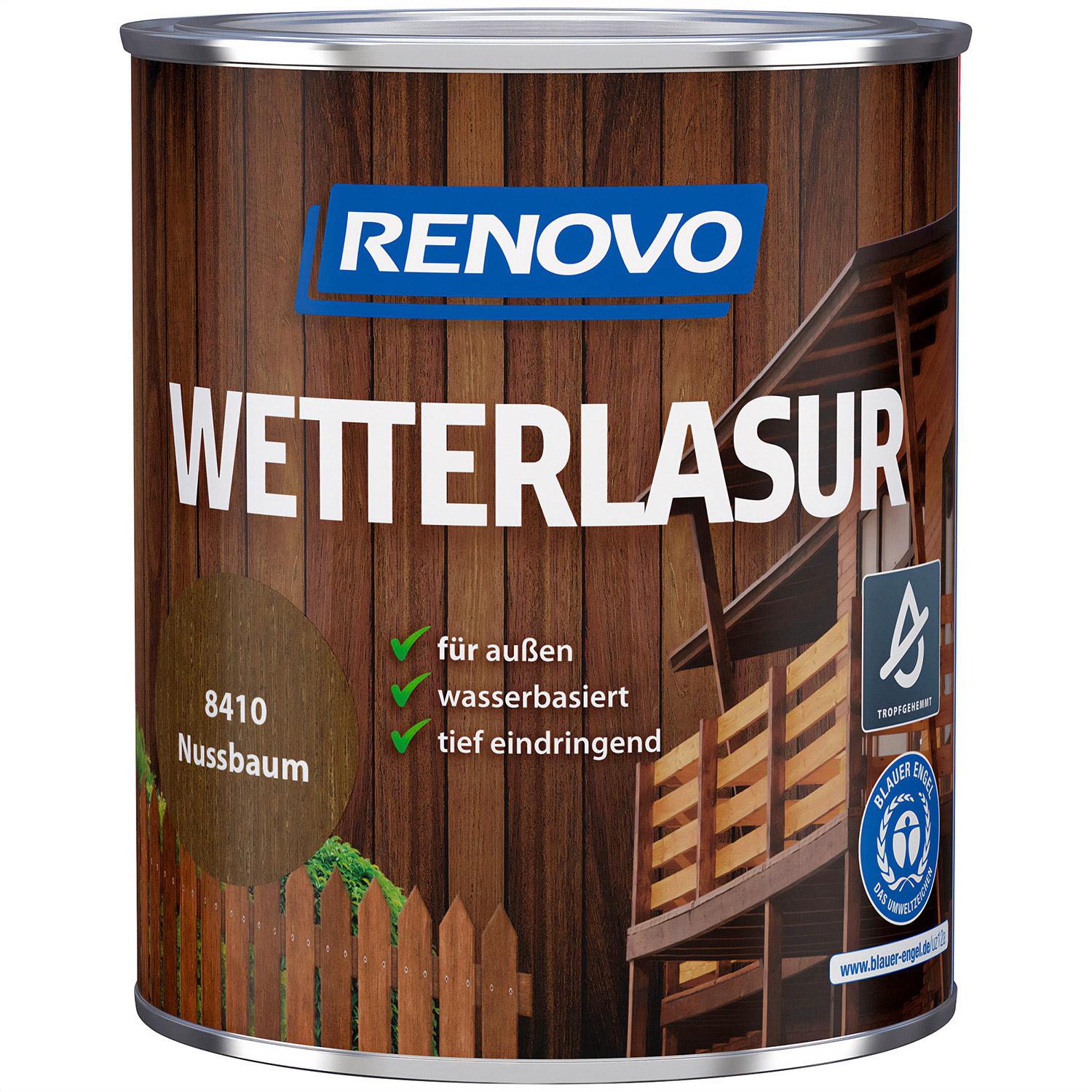 750ml Renovo Wetterlasur/ Aussenlasur Nr.8410 Nussbaum