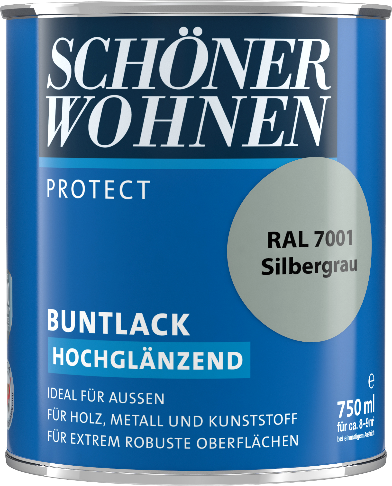 750ml Schöner Wohnen Protect Buntlack hochglänzend RAL 7001 Silbergrau