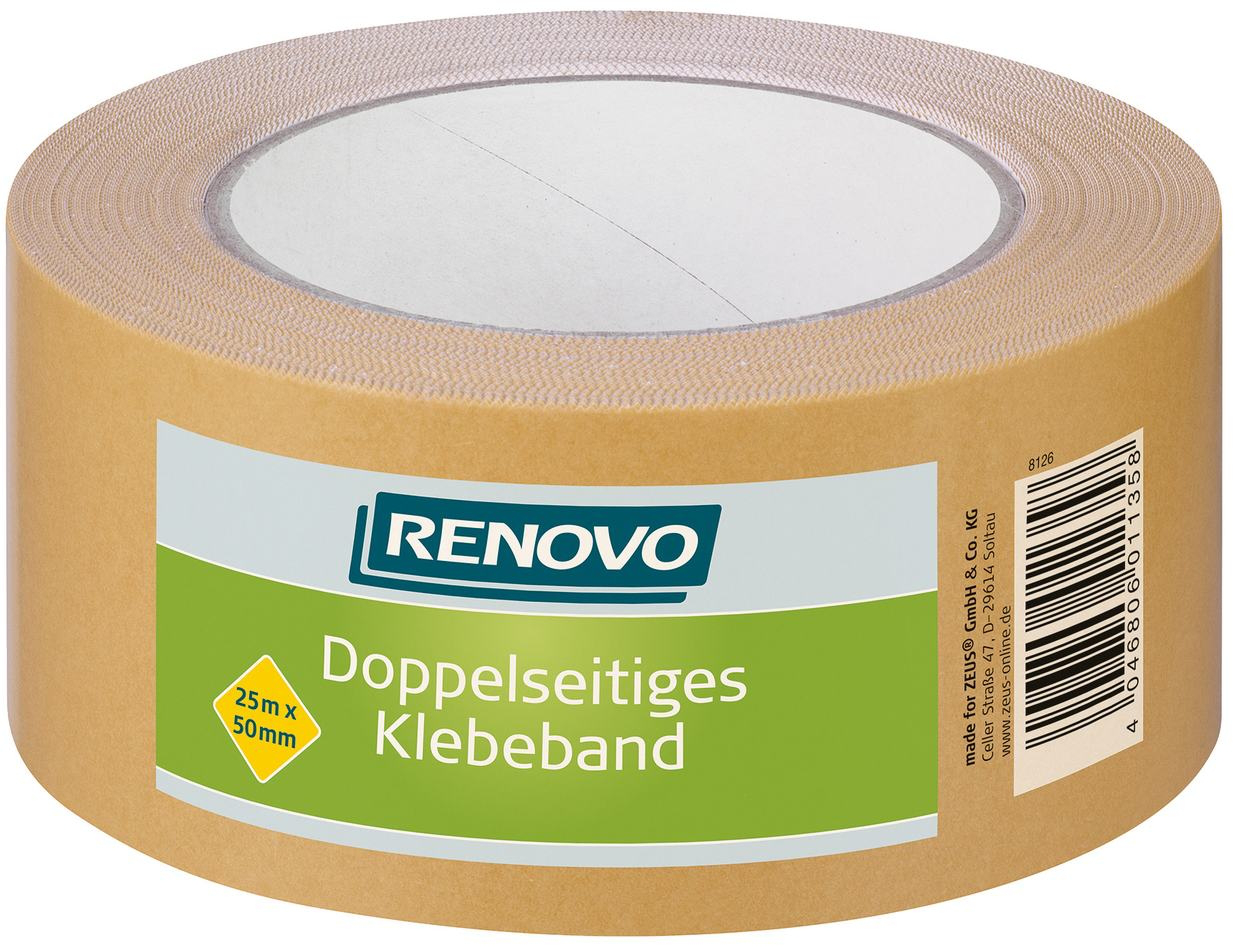 25m Renovo Klebeband doppelseitig, Teppichklebeband, 50mm, farblos