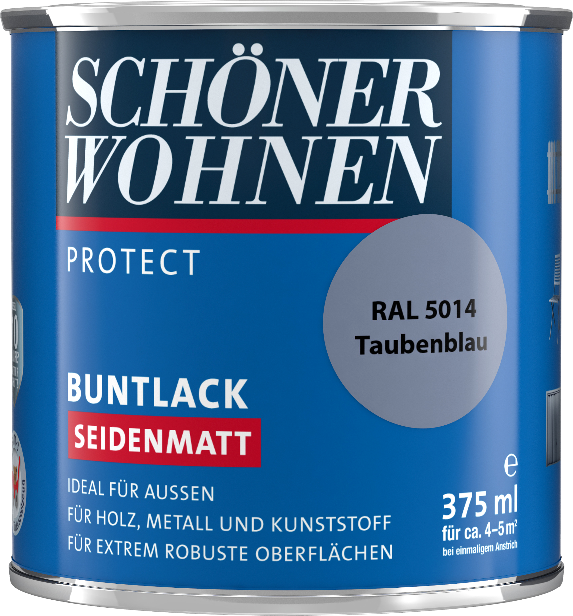 375ml Schöner Wohnen Protect Buntlack seidenmatt RAL 5014 Taubenblau