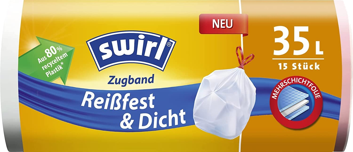 Swirl 35 Liter Müllbeutel mit Zugband R+D, (15/Rolle)