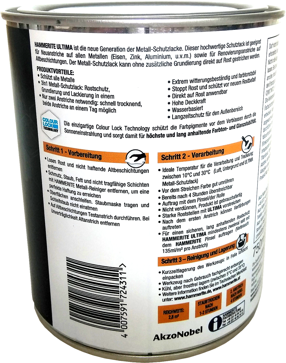 750ml Hammerite ULTIMA MSL matt Anthrazitgrau