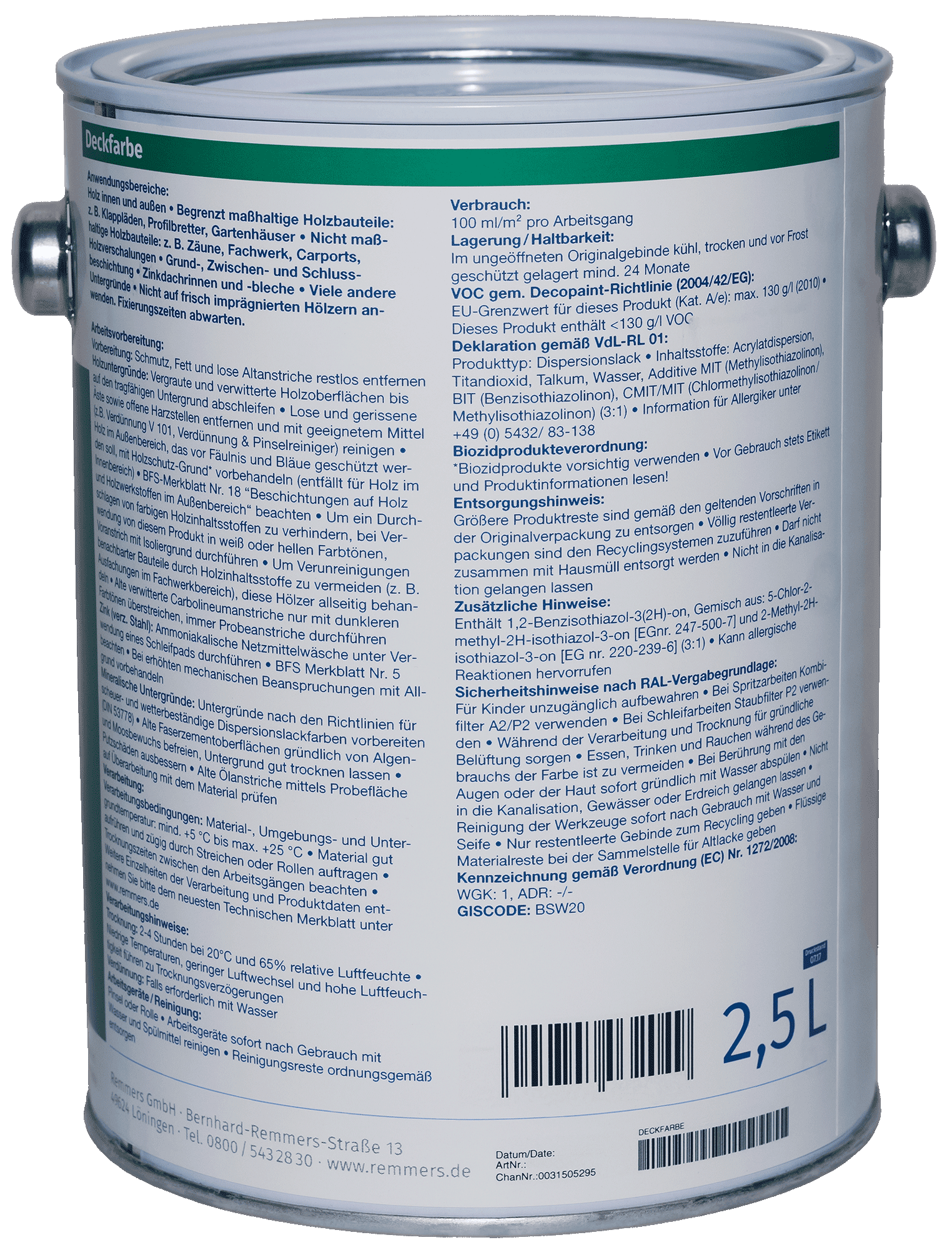 2,5L Remmers Deckfarbe Schwarz