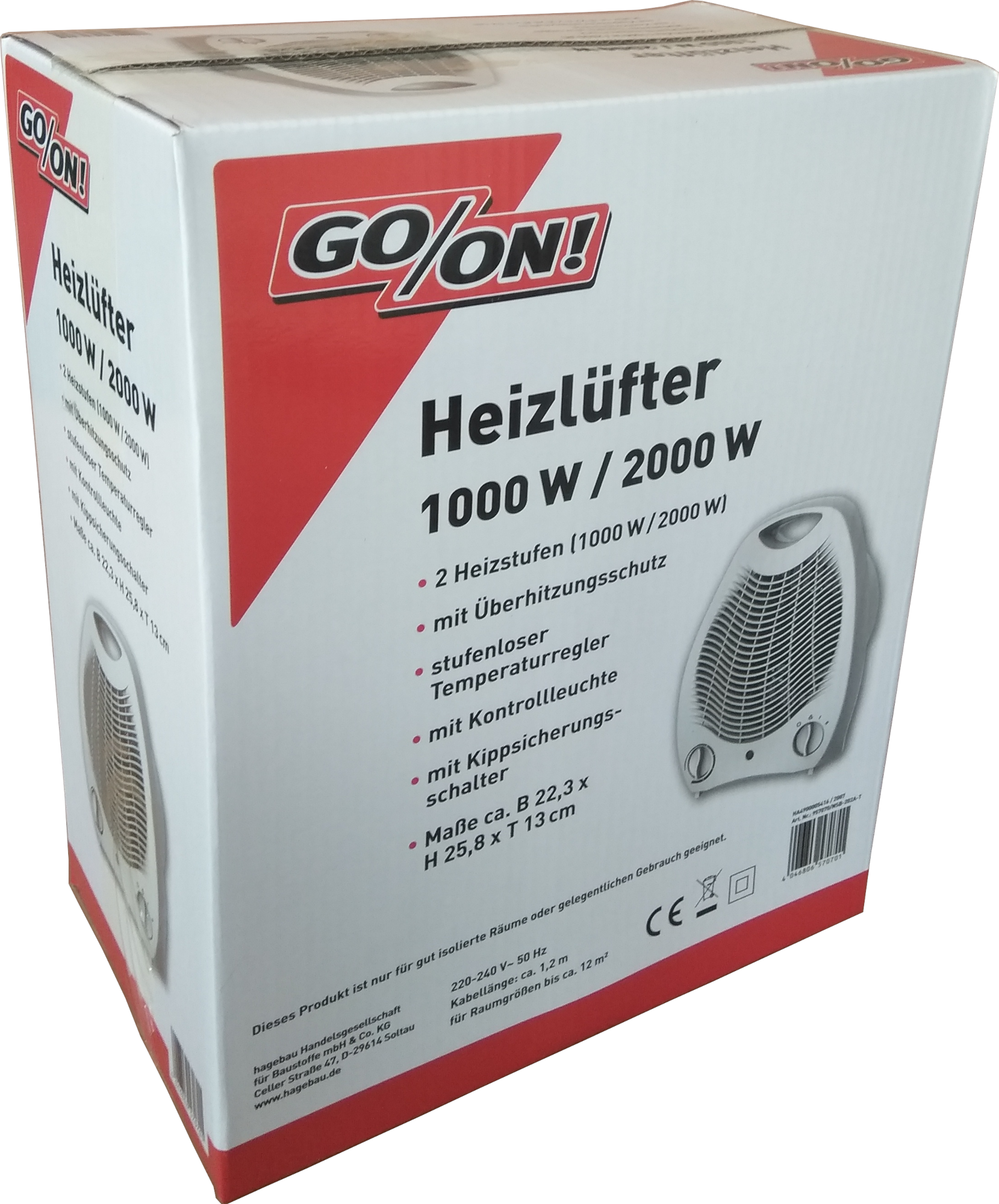 GO/ON Heizlüfter IP 1000/2000 Watt mit Kippsicherung