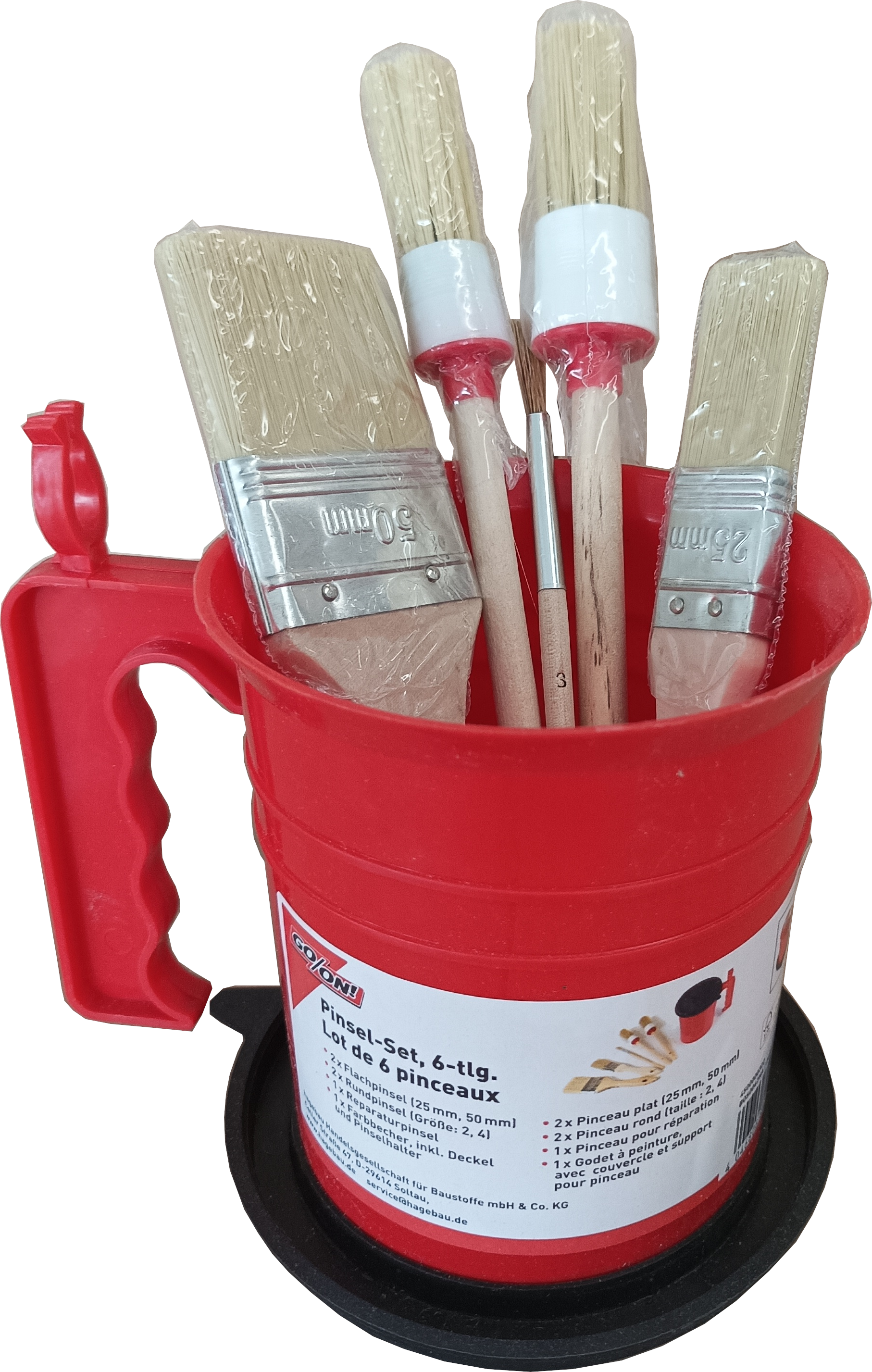 GO/ON Pinsel-Set im Becher mit Deckel und Pinselhalter 6-tlg