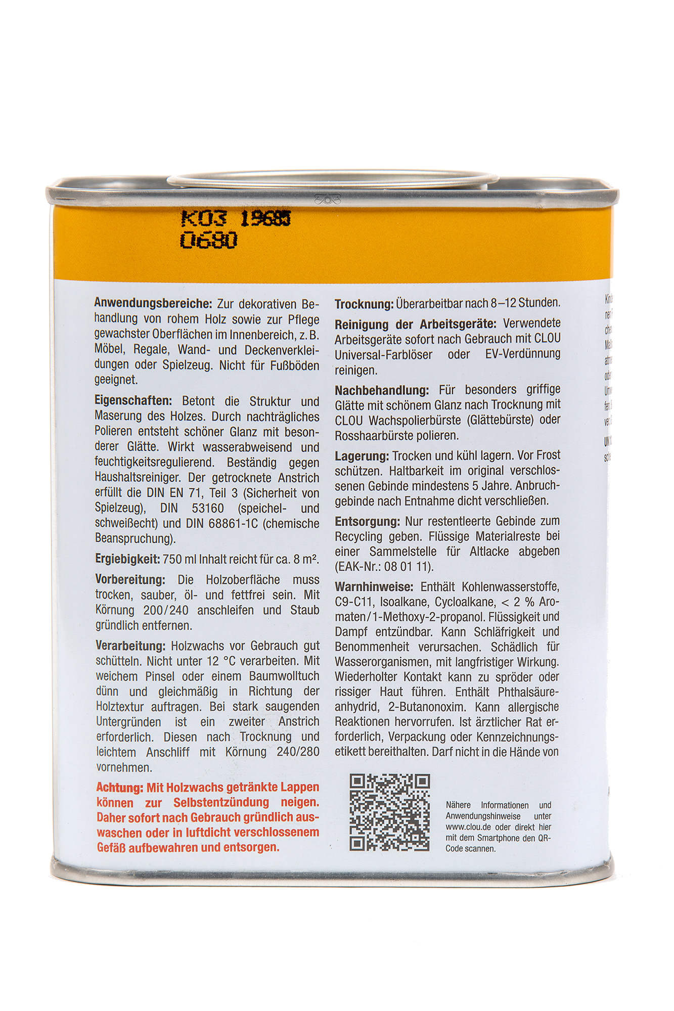 750ml Clou Holzwachs W1 farblos