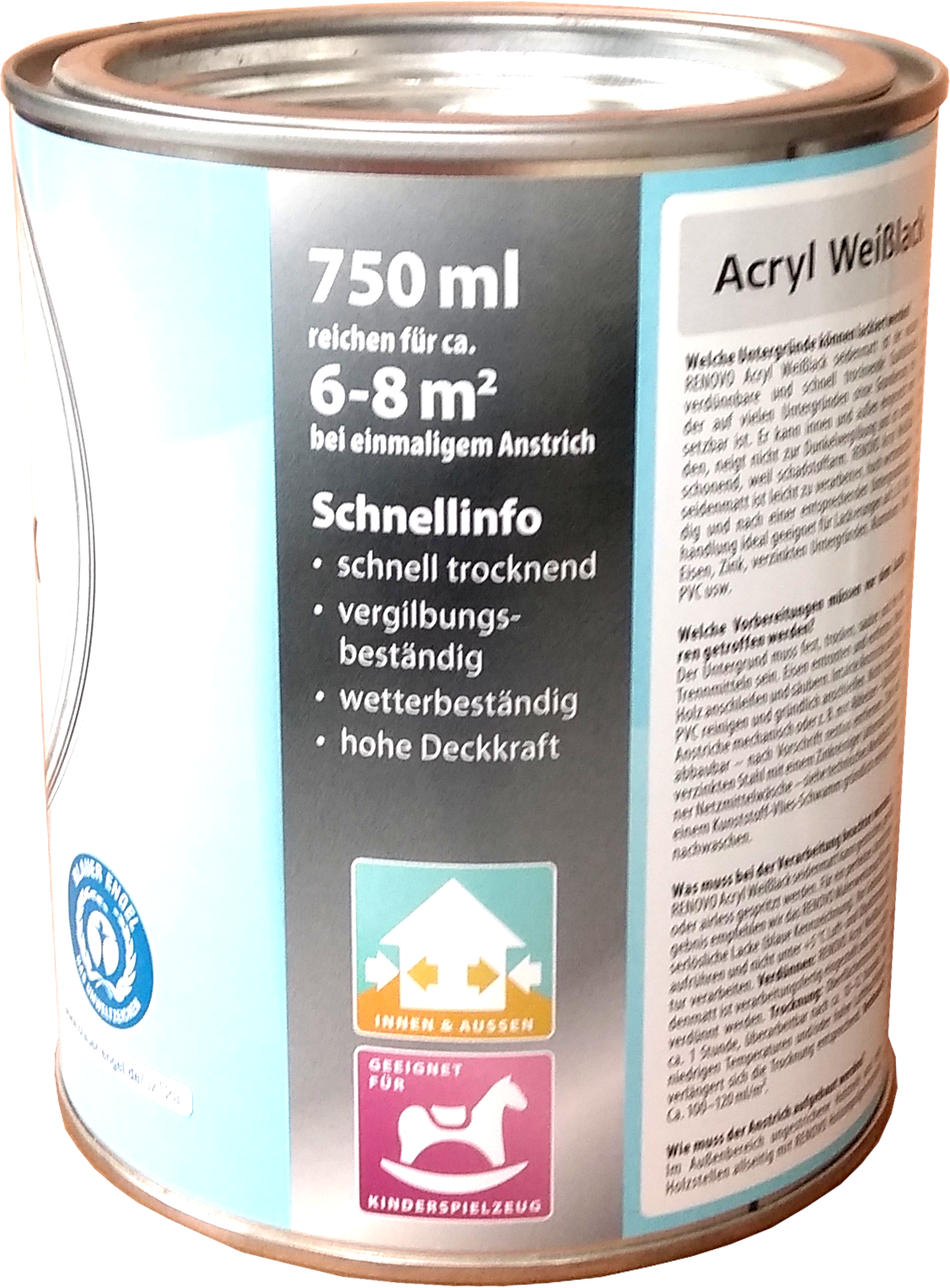750ml Renovo 2in1 Acryl Weißlack seidenmatt