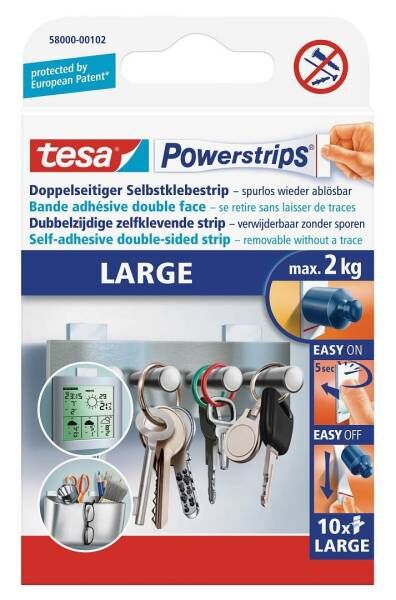 tesa Powerstrips® Large, 5cm x 2cm, weiß, max. 2kg 10 Strips