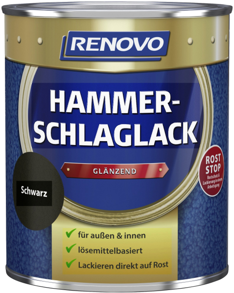 750ml Renovo Hammerschlaglack glänzend schwarz